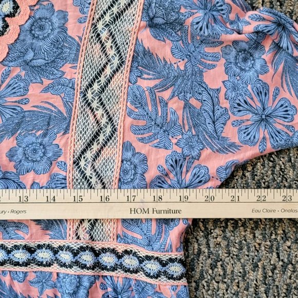 J. Jill Blue and Coral Fall Floral Embroidered Long Sleeve Dress Size Medium - Picture 12 of 16